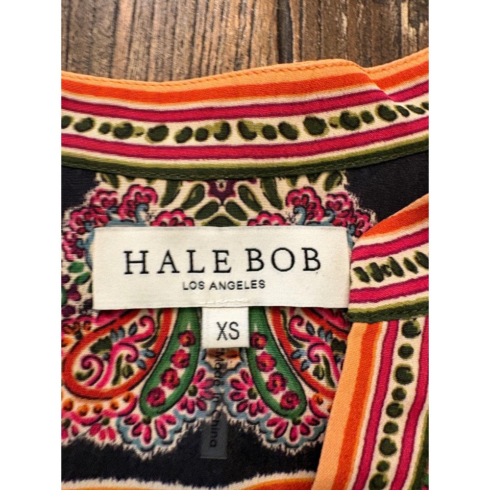 Hale Bob Lana Crochet Top Womens XS Orange Paisley Voluminous Sleeve - Picture 6 of 11